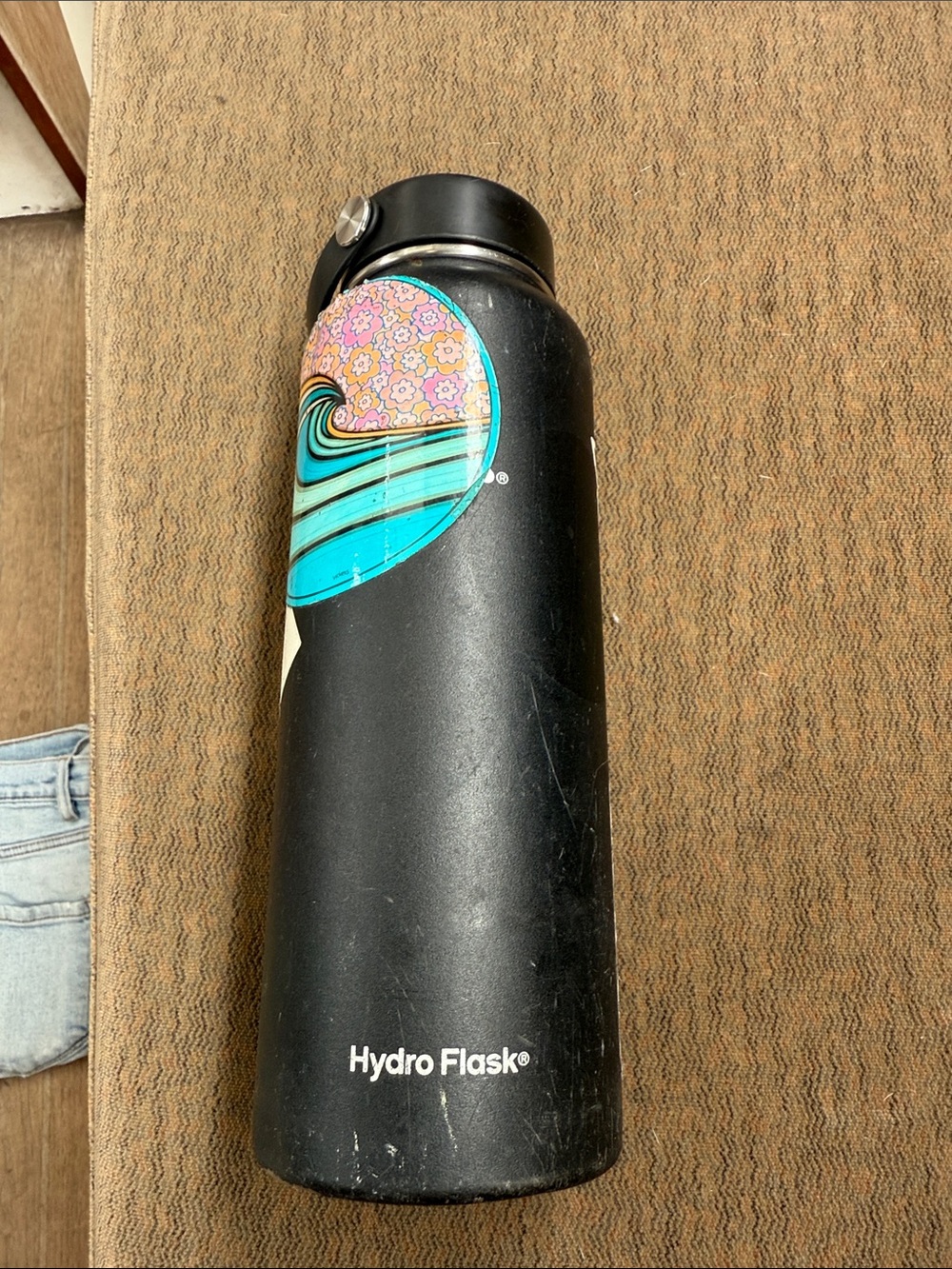 Hydro Flask Black with Teal and Pink Wave Sticker